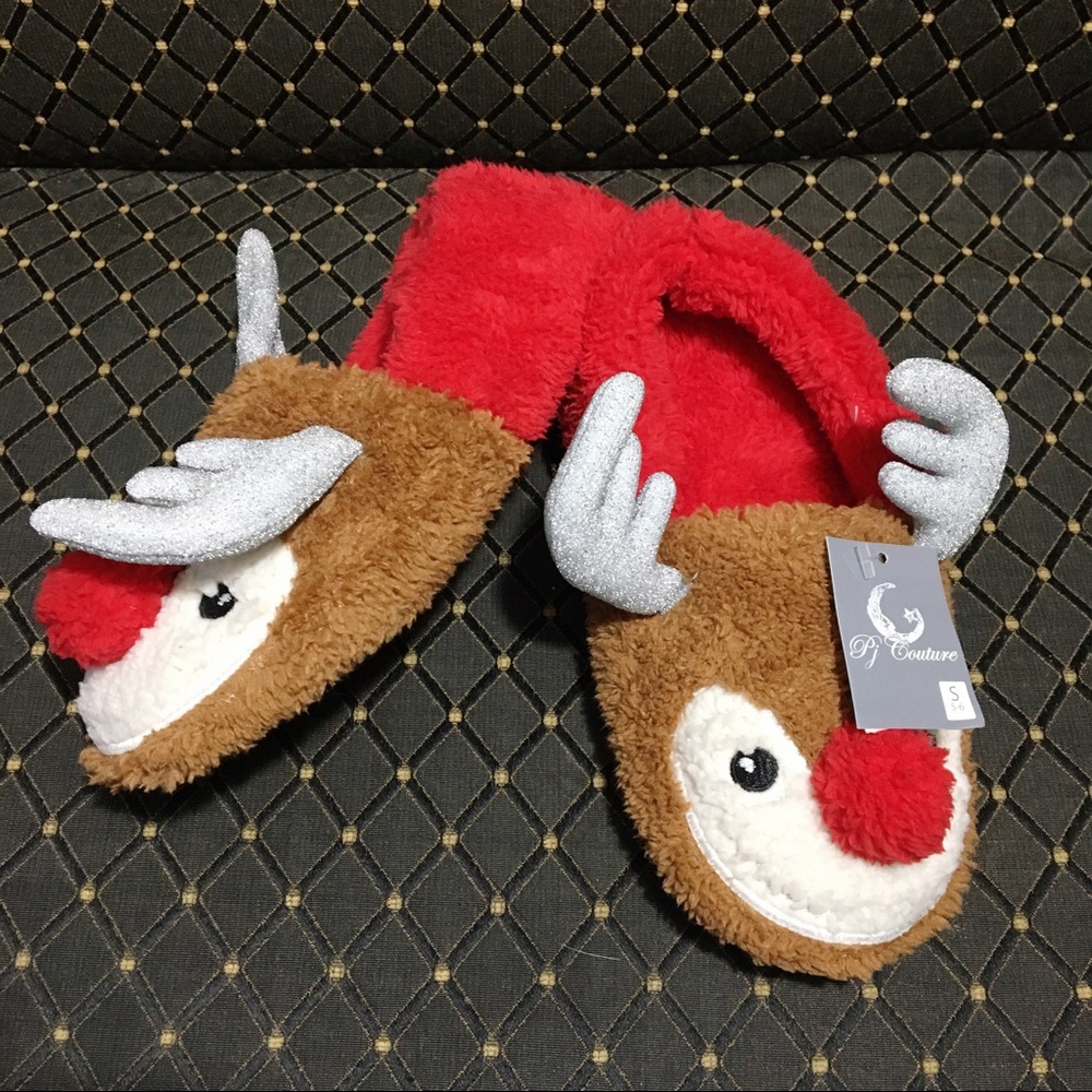 NWT Rudolph the Red Nose Reindeer Fuzzy Slippers